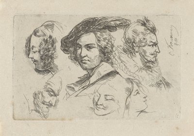 Study Sheet with Six Heads by Cornelis Kruseman