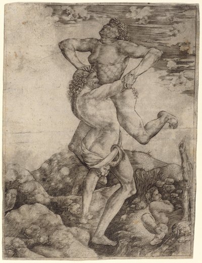 Hercules and Antaeus by Cristofano Robetta, after Antonio del Pollaiuolo