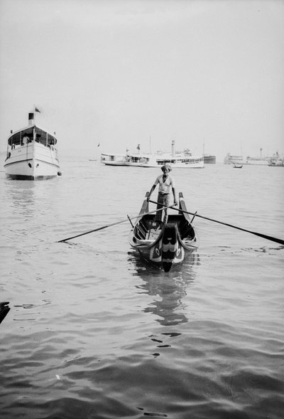 Skulling a sampan at Penang by David Watkin Waters