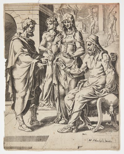 Eliezer Telling Laban His Errand by Dirck Volckertsz. Coornhert