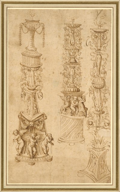 Studies of Three Candlesticks by Domenico Campagnola