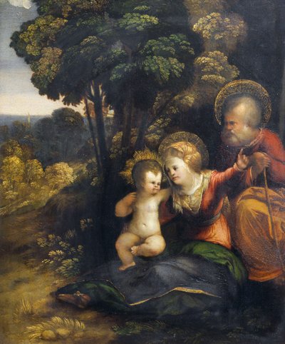 Rest on flight into Egypt by Dosso Dossi