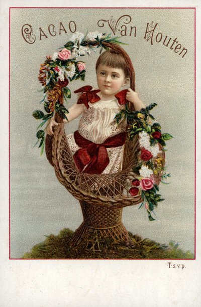 Girl with Floral Bouquet, Advertising Chocolate by Dutch School