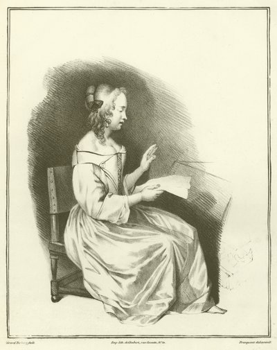 Woman reading a letter by Dutch School