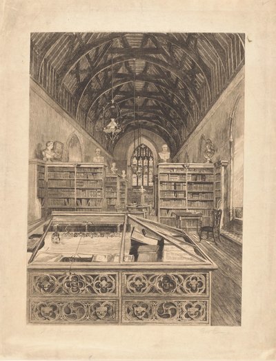 Interior of a Library by E.W. Evans (signed by artist)