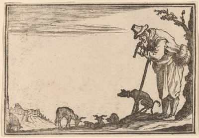 Shepherd Playing Flute by Edouard Eckman after Jacques Callot