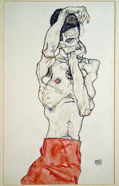 Male Nude with Red Sheet by Egon Schiele