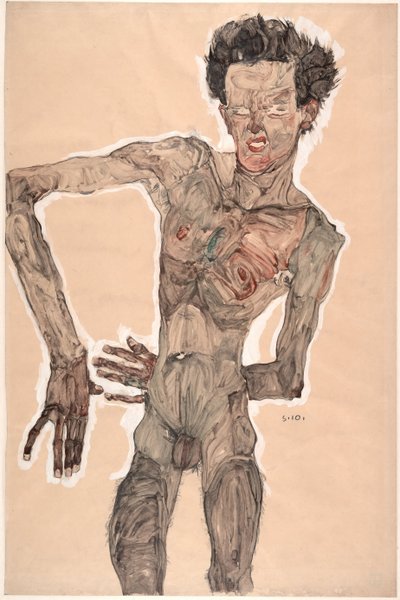 Nude Self-Portrait, Grimacing by Egon Schiele