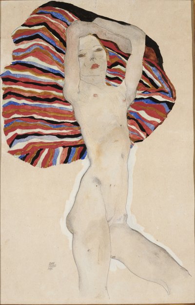 Nude Against Coloured Material by Egon Schiele