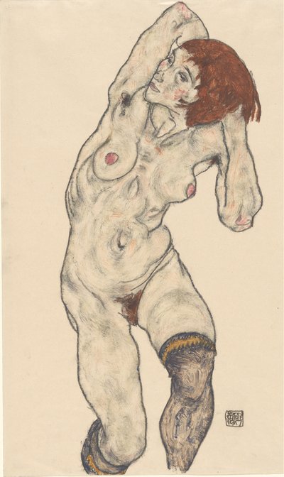 Nude in Black Stockings by Egon Schiele