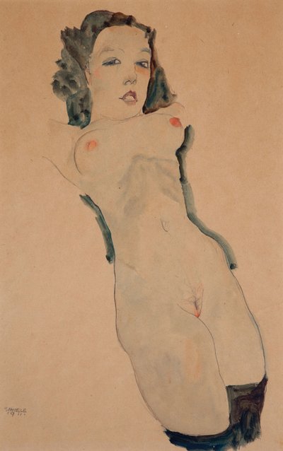 Reclining Nude with Black Stockings by Egon Schiele