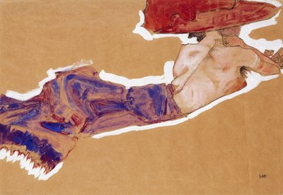 Reclining Semi-Nude with Red Hat by Egon Schiele