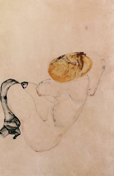 Scared, Crouching Young Girl by Egon Schiele