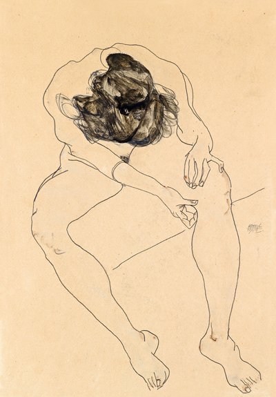 Seated female nude by Egon Schiele