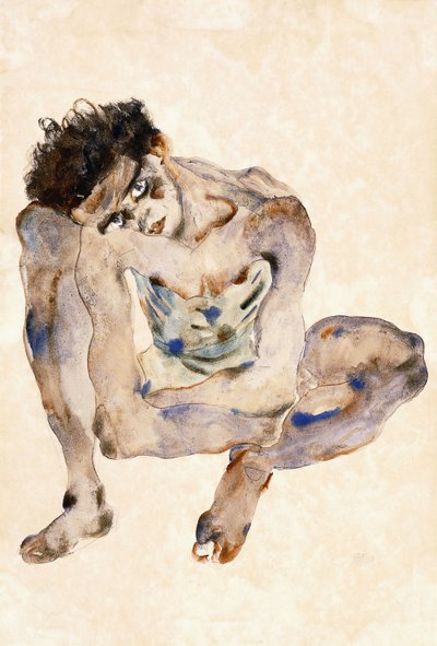 Squatting by Egon Schiele