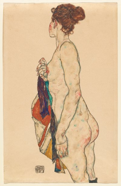 Standing Nude with a Patterned Robe by Egon Schiele