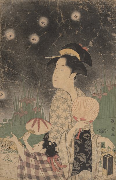 Woman and Child Catching Fireflies, ca. 1793 by Eishōsai Chōki