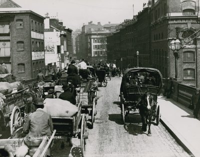 Horse-Drawn Carts Passing Over Southwark Bridge by English Photographer