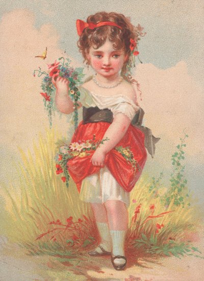 A Young Girl Collecting Wild Flowers by English School