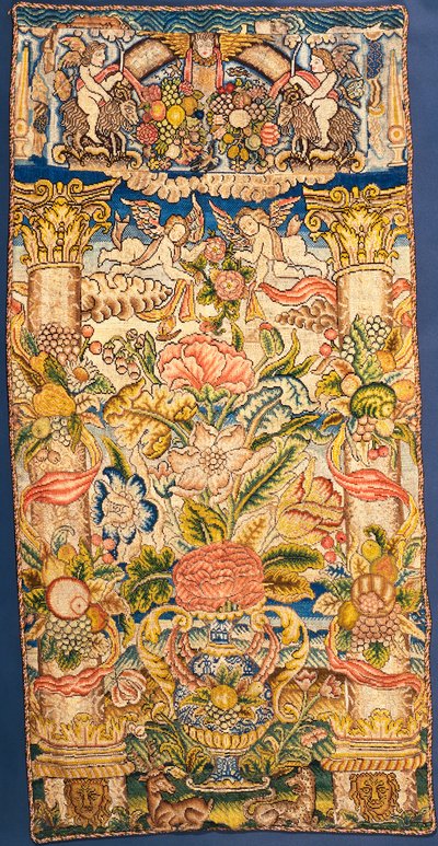 An Embroidered Hanging in Coloured Silks by English School