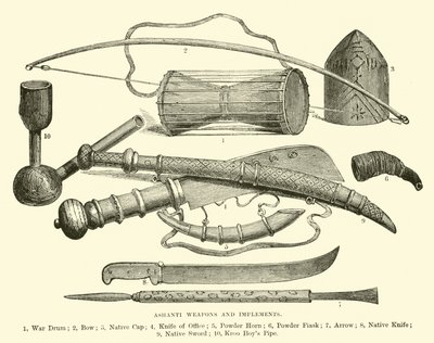 Ashanti weapons and implements by English School