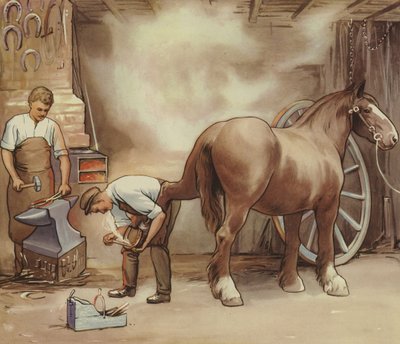 Blacksmith Shoeing a Horse by English School