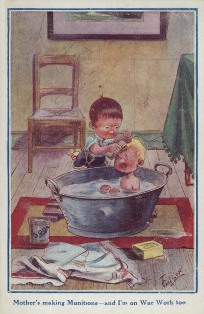 Cartoon propaganda postcard of two little boys by English School