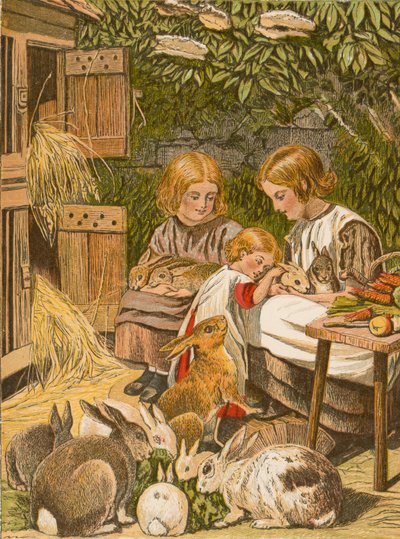 Children with Their Pet Rabbits by English School