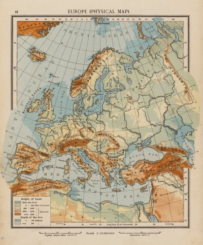 Europe, Physical Map by English School