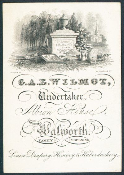 G A E Wilmot, Undertaker, Trade Card by English School