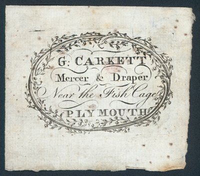 G Carkett, Mercer and Draper, Trade Card by English School