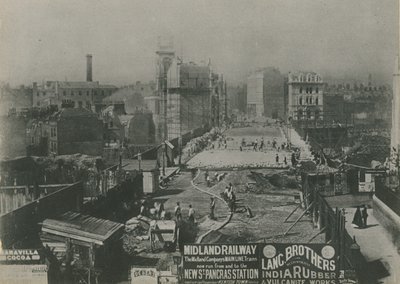 Holborn Viaduct Under Construction in 1869 by English School