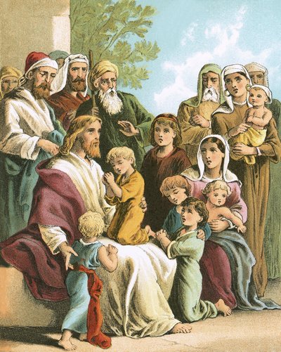 Jesus blessing little children by English School