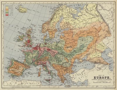 Map of Europe, Showing Density of Population by English School