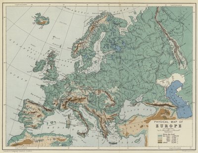 Physical Map of Europe by English School