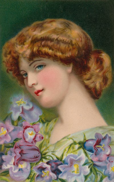 Pretty Auburn-Haired Girl with Flowers by English School