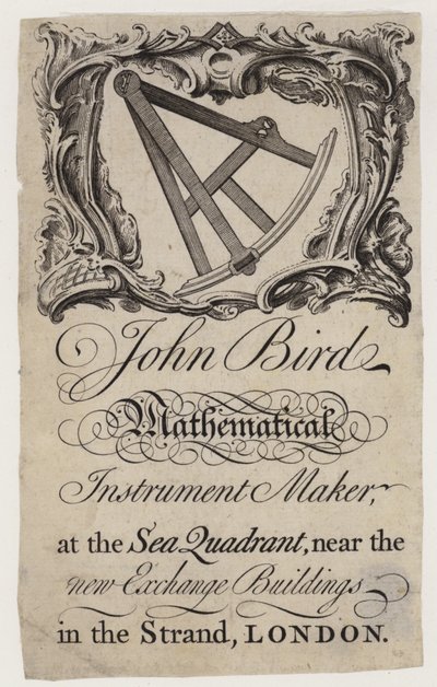 John Bird Scientific Instrument Maker, trade card by English School