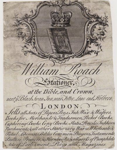 William Roach Stationer, trade card by English School