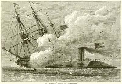 The Merrimac sinking the Cumberland by English School