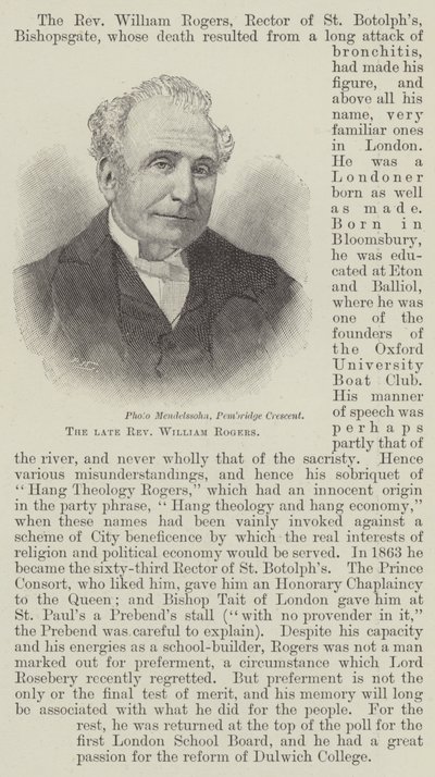 The Late Reverend William Rogers by English School