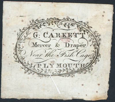 Trade card, G Carkett by English School