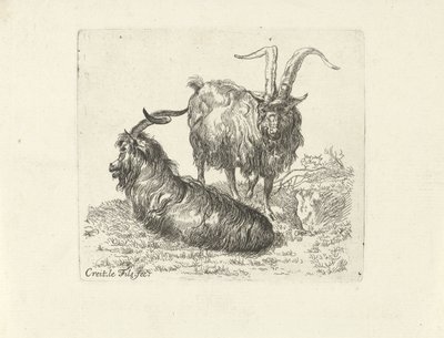 Two Rams in a Meadow by Ernst Ludwig Creite