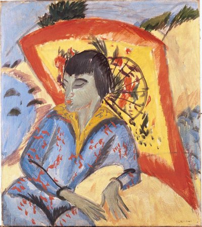 Erna with Japanese Umbrella, 1913 by Ernst Ludwig Kirchner