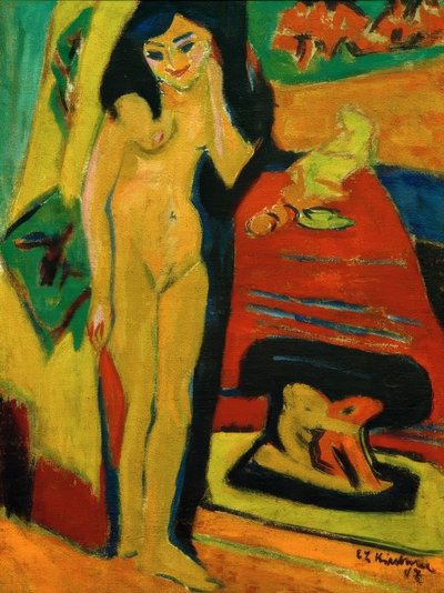 Naked Girl Behind Curtain (Fränzi) by Ernst Ludwig Kirchner