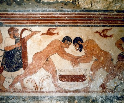 Two wrestlers. (Detail of fresco, 530 BC) by Etruscan