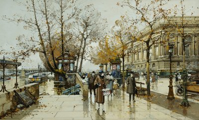 Le Quai de Louvre, Paris by Eugene Galien Laloue