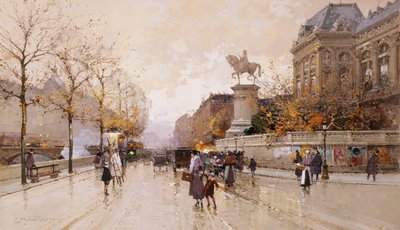 A Paris Street Scene by Eugene Galien Laloue