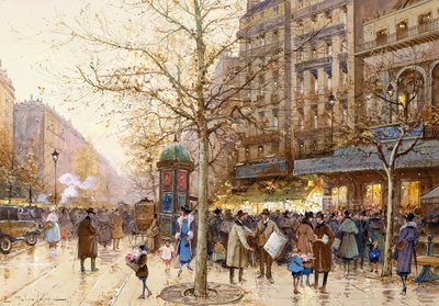 A Paris Street Scene by Eugene Galien Laloue