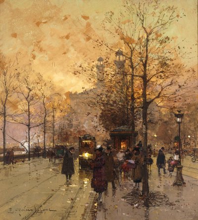 Figures on a Parisian Street by Eugene Galien Laloue