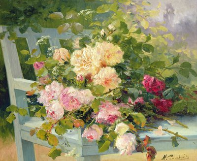 Roses on the bench by Eugene Henri Cauchois